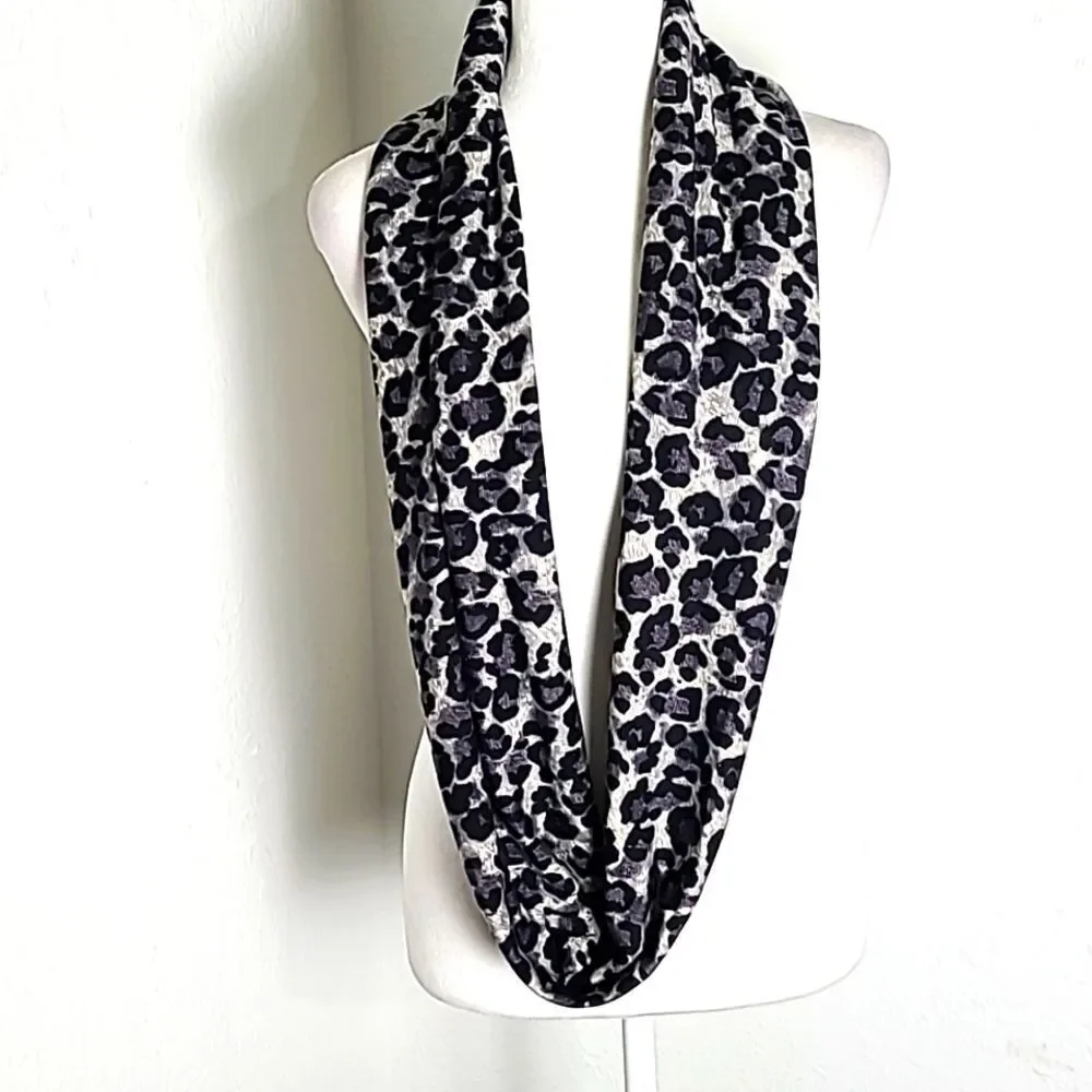 Gray & Black Animal Print Infinity Scarf
